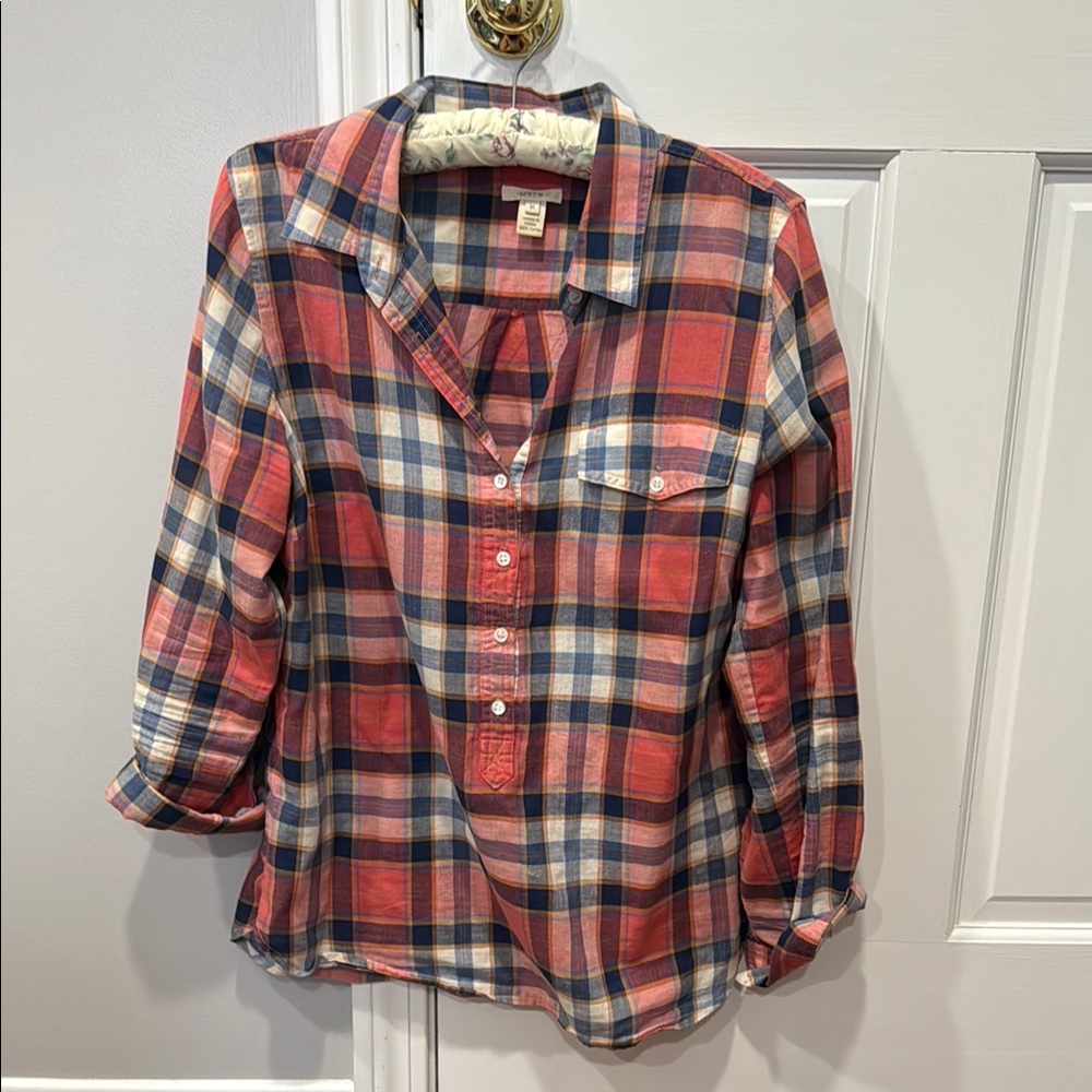 J. Crew Red and Blue Plaid Blouse